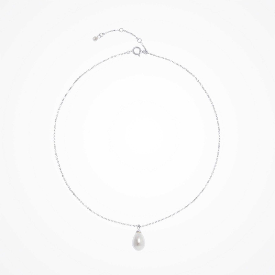 Wedding Jewellerywedding Jewellery Aria | Single Teardrop Pearl Pendant Necklace (Silver)