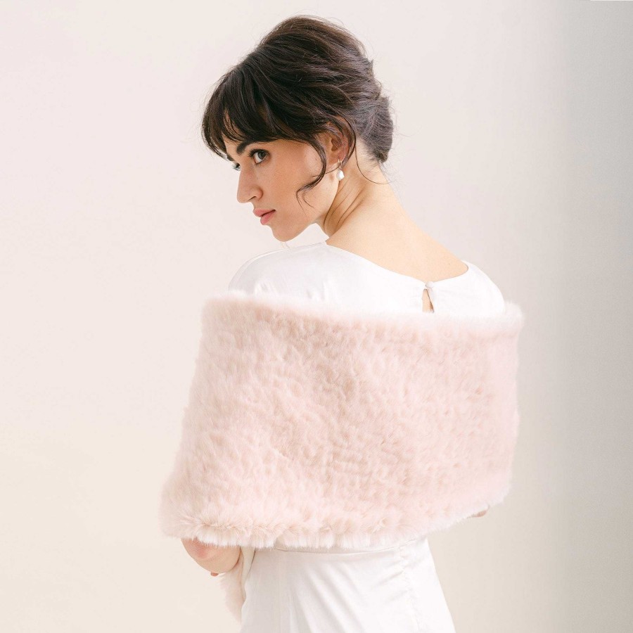 Veils, Cover-Ups And Beltsveils, Cover-Ups And Belts Aria | Raspberry Faux Fur Short Bridal Wrap