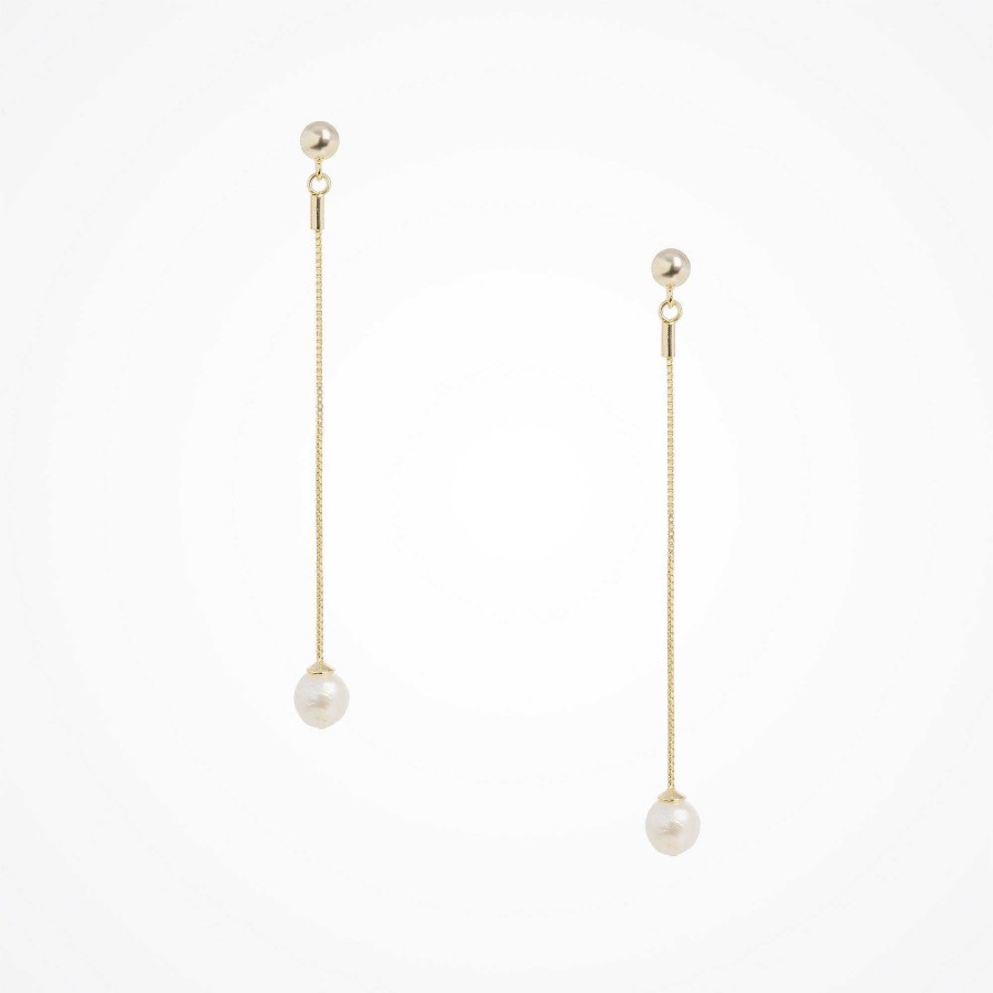 Wedding Jewellerywedding Jewellery Aria | Single Freshwater Pearl Chain Drop Stud Earrings (Gold)