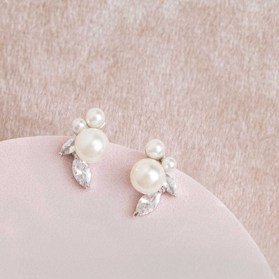 Wedding Jewellerywedding Jewellery Aria | Rosy Pearl And Crystal Stud Earrings (Silver)