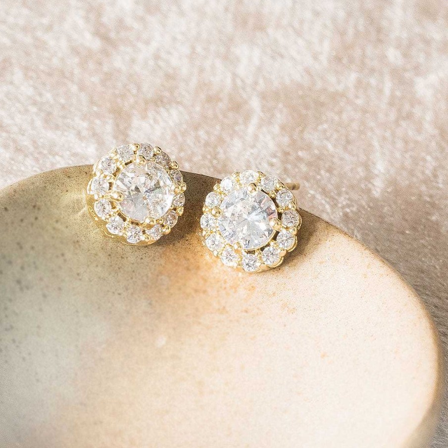 Wedding Jewellerywedding Jewellery Aria | Nikka Round Crystal Bridal Stud Earrings (Gold)