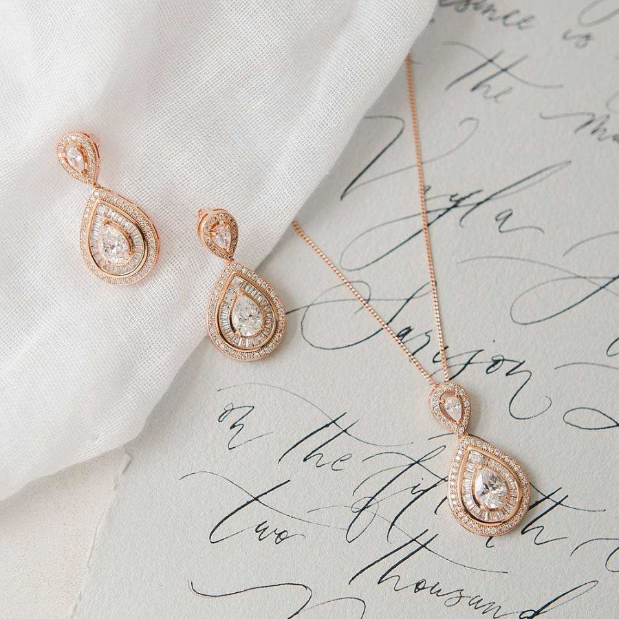 Wedding Jewellerywedding Jewellery Ivory & Co | Montgomery Rose Gold Necklace And Earrings Bridal Jewellery Set