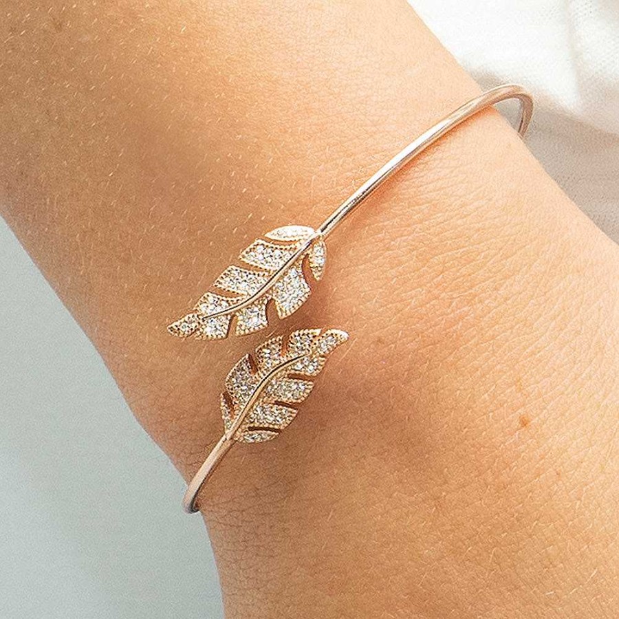 Wedding Jewellerywedding Jewellery Sarah Alexander | Aster Pave Zirconia Crystal Leaf Design Bangle