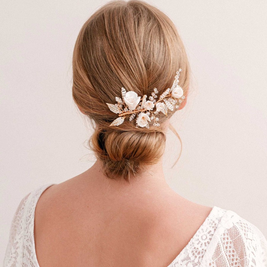 Wedding Hair Accessorieswedding Hair Accessories Aria | Coraline Ii Clay Floral Crystal Beaded Hair Comb