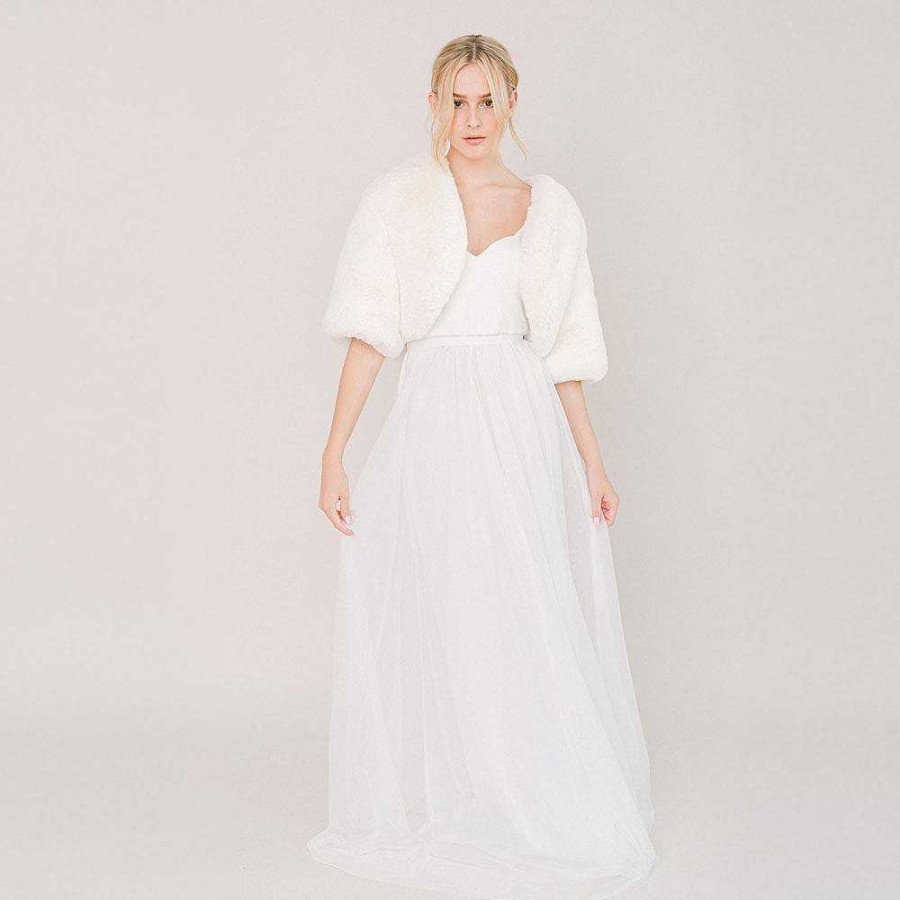 Veils, Cover-Ups And Beltsveils, Cover-Ups And Belts Aria | Ivory Faux Fur Bridal Jacket