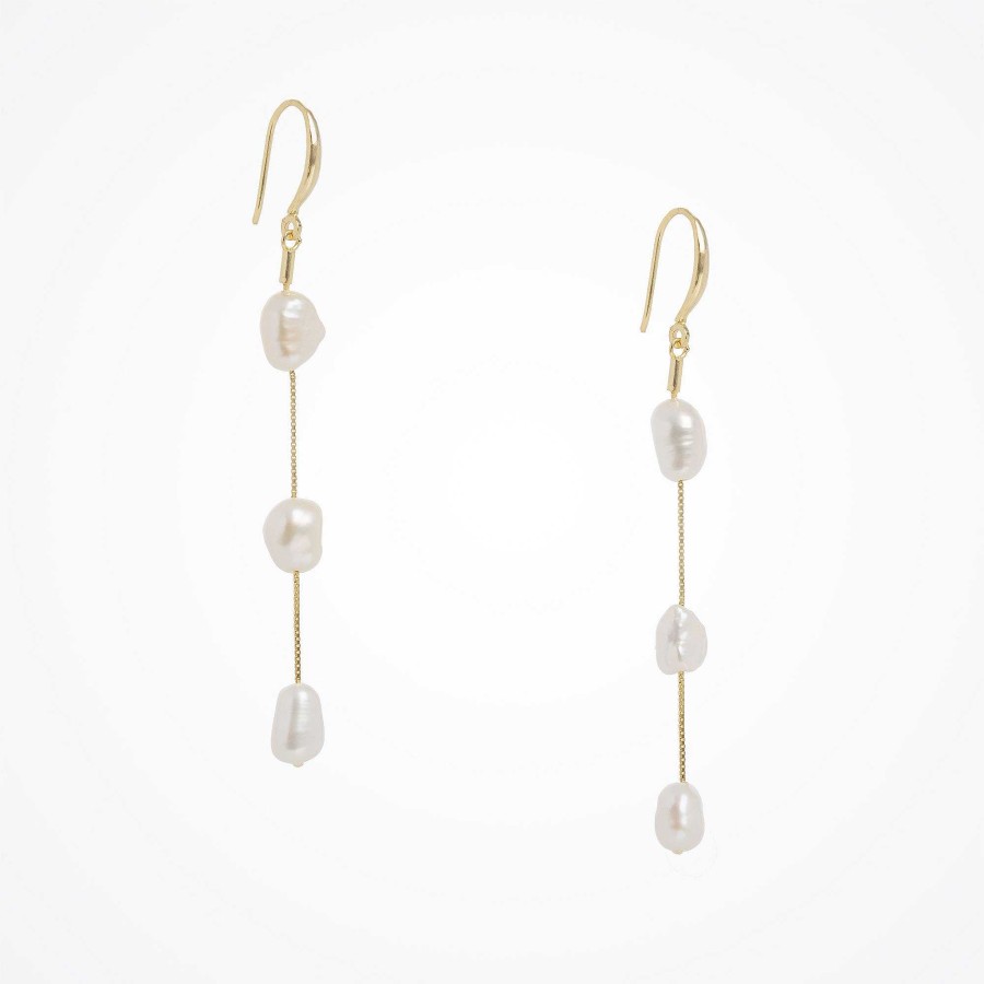 Wedding Jewellerywedding Jewellery Aria | Triple Freshwater Pearl Long Drop Earrings (Gold)