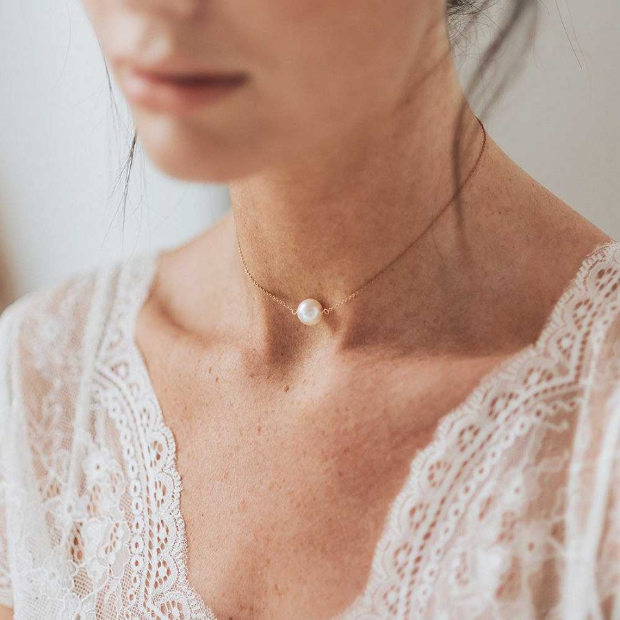 Wedding Jewellerywedding Jewellery Chez Bec | Luna Single Pearl Chain Choker Necklace