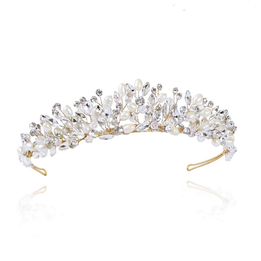 Wedding Hair Accessorieswedding Hair Accessories Ivory & Co | Embrace Crystal And Pearl Cluster Tiara (Gold)