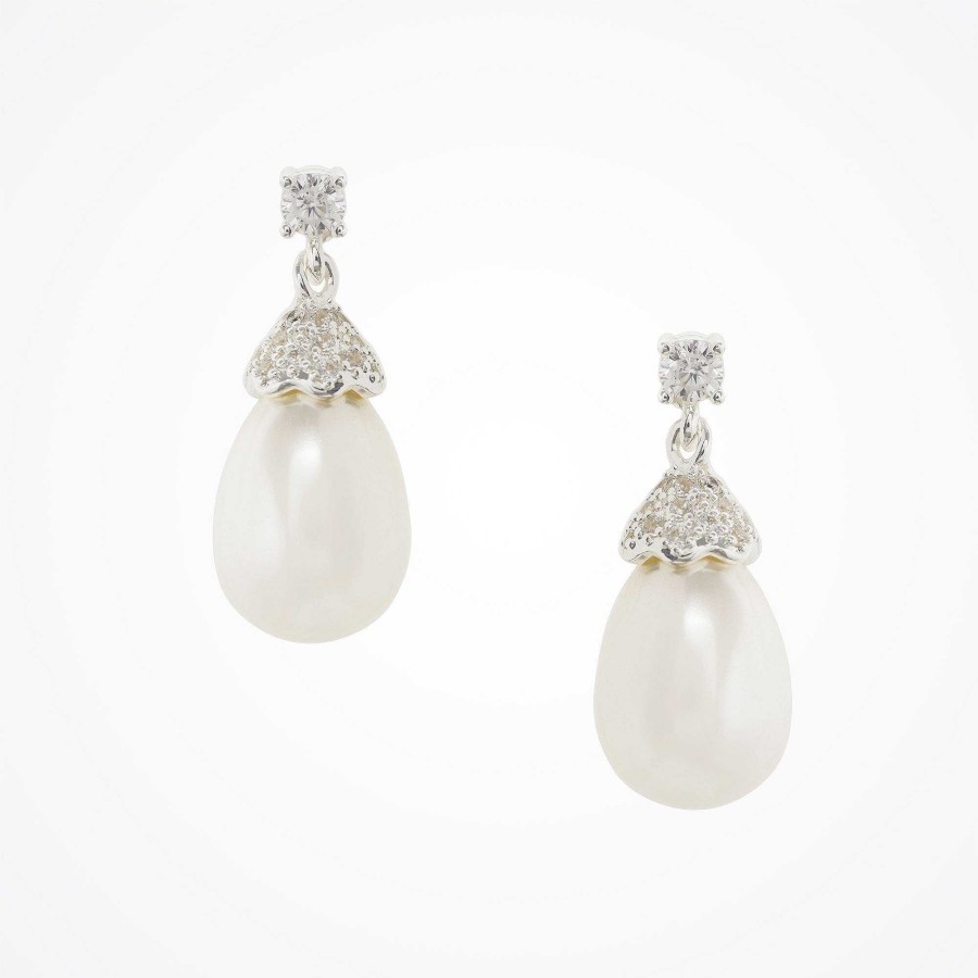 Wedding Jewellerywedding Jewellery Aria | Goddess Teardrop Pearl Drop Earrings (Silver)