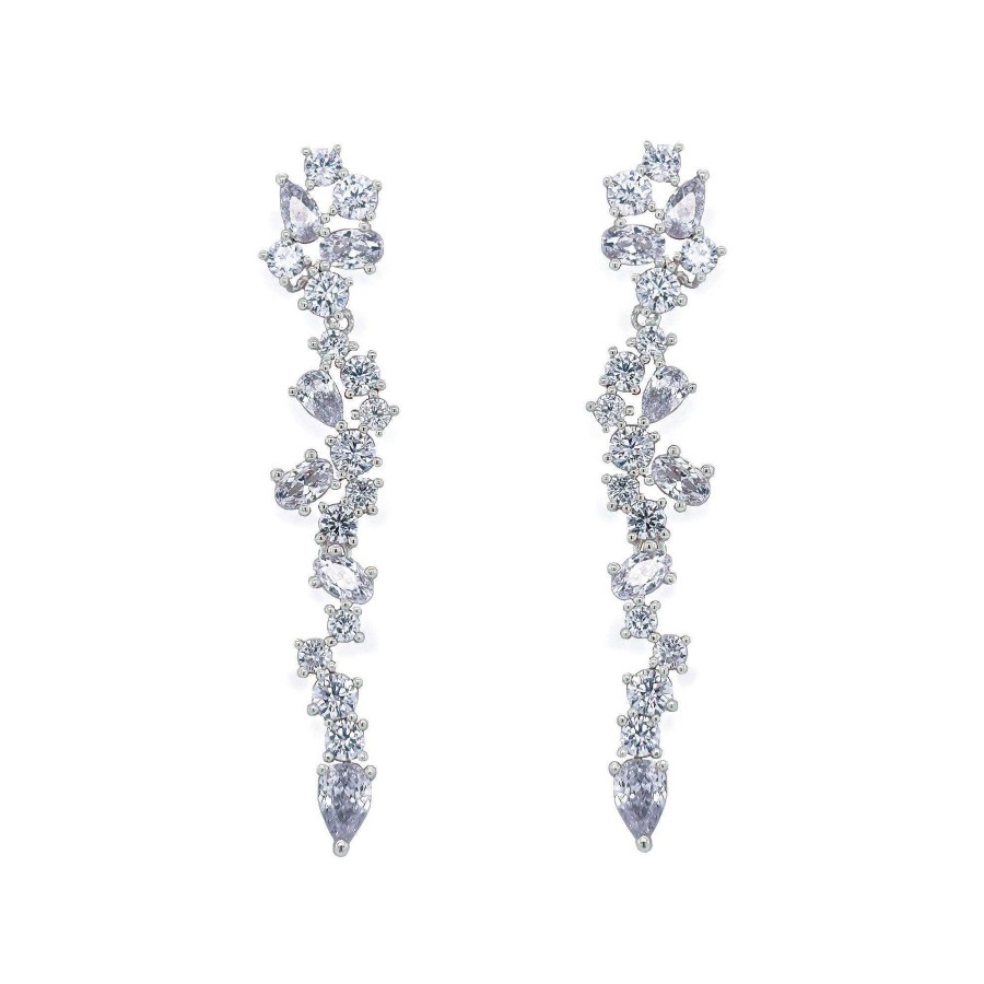 Wedding Jewellerywedding Jewellery Ivory & Co | Islington Crystal Cluster Drop Earrings (Silver)