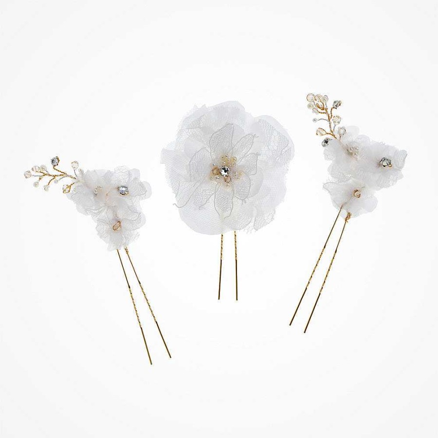 Wedding Hair Accessorieswedding Hair Accessories Laurel Lime | Forget Me Knot Trio Of Lace Blossom Hair Pins