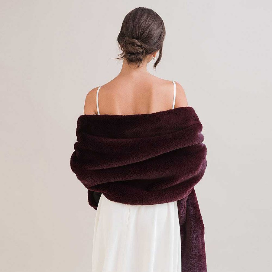 Veils, Cover-Ups And Beltsveils, Cover-Ups And Belts Aria | Wine Faux Fur Long Stole