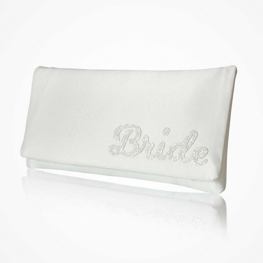 Bags Emma Gordon London | Bride' Glittered Letters Ivory Satin Clutch