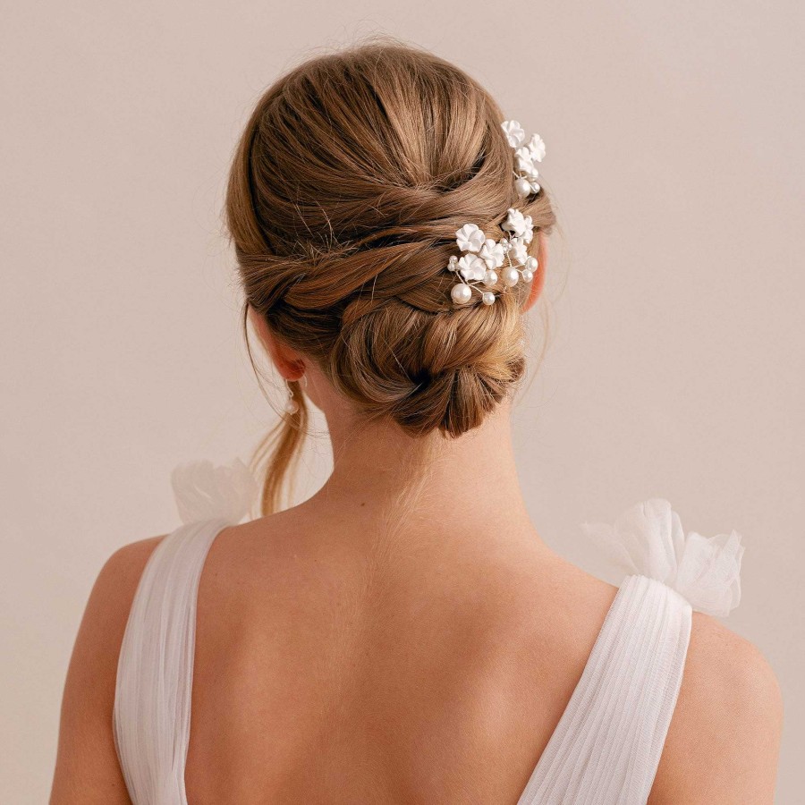 Wedding Hair Accessorieswedding Hair Accessories Arianna Bespoke | Porcelain Flower Hair Pins (Silver)