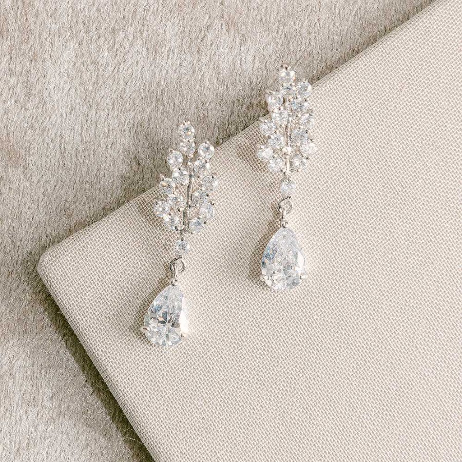 Wedding Jewellerywedding Jewellery Aria | Joa Crystal Leaf Teardrop Earrings