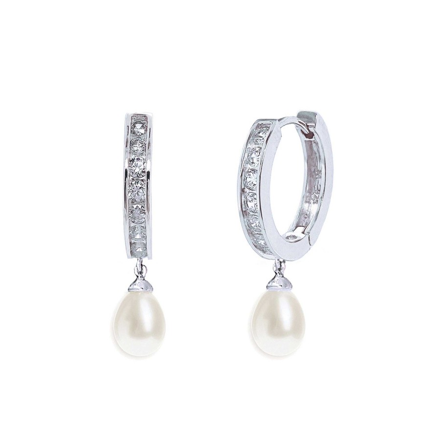 Wedding Jewellerywedding Jewellery Ivory & Co | Canterbury Crystal Hoop Pearl Drop Earrings (Silver)