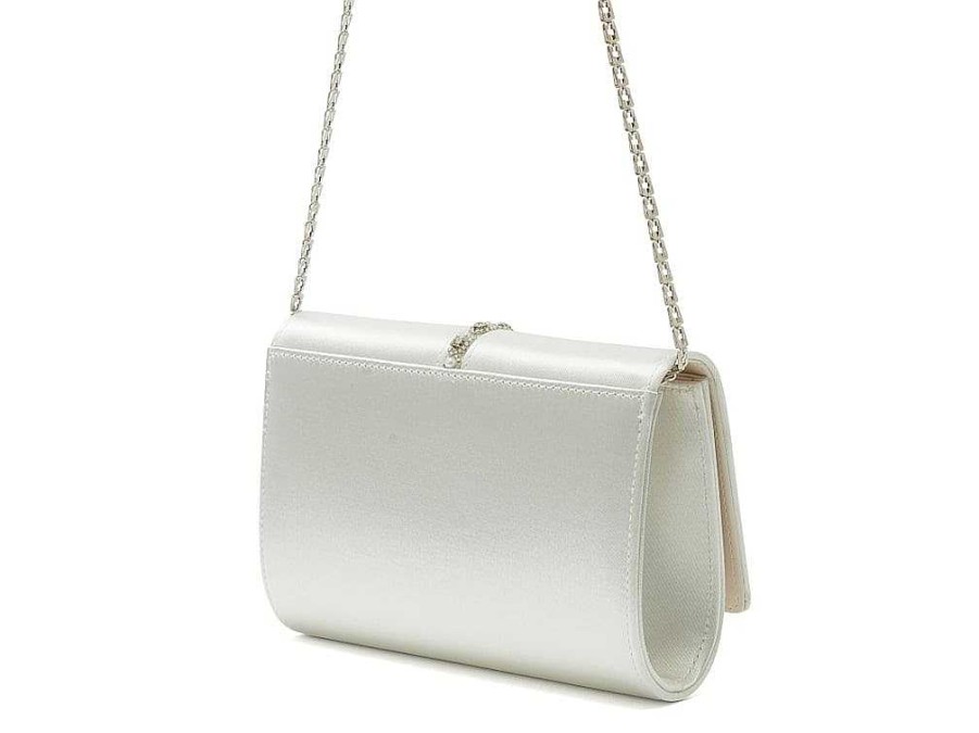 Bags Rainbow Club | Claudia Ivory Satin Embellished Bridal Clutch Bag