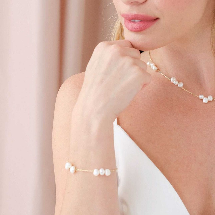 Wedding Jewellerywedding Jewellery Aria | Clustered Freshwater Pearl Gold Bracelet