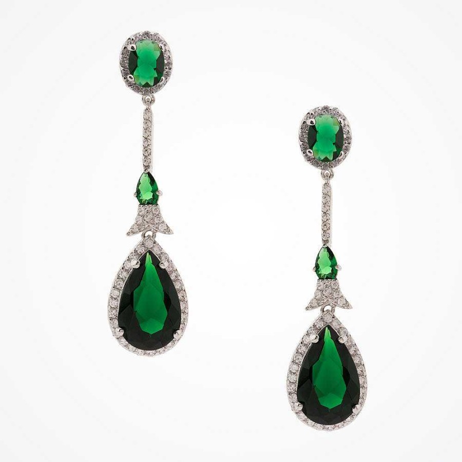 Wedding Jewellerywedding Jewellery Stephanie Browne | Alexandra Bridal Statement Teardrop Earrings (Green Crystal)