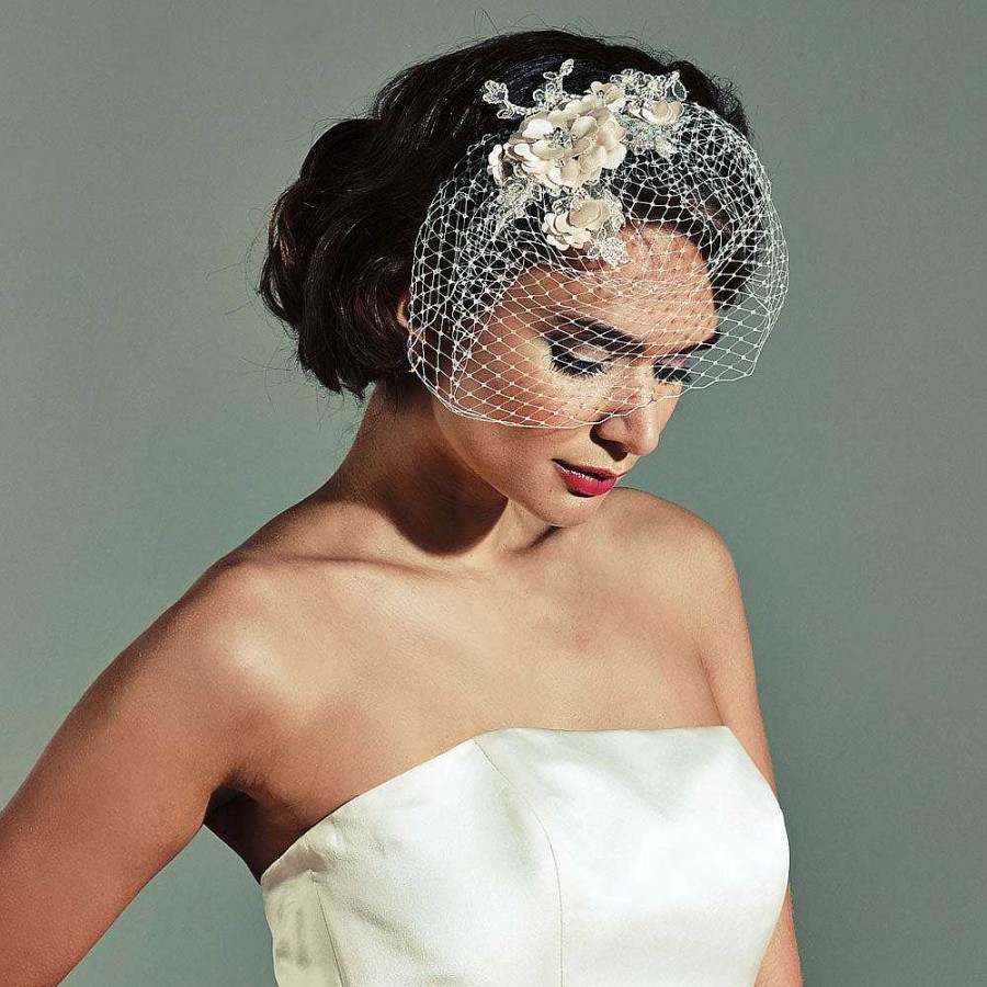 Veils, Cover-Ups And Beltsveils, Cover-Ups And Belts Joyce Jackson | Afonwen Blossom Embellished Birdcage Veil