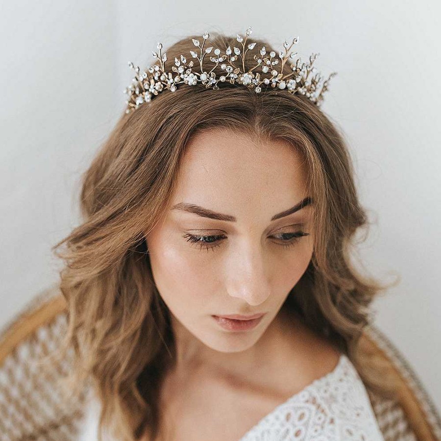 Wedding Hair Accessorieswedding Hair Accessories Halo and Co | Coco Crystal And Pearl Antique Gold Headpiece