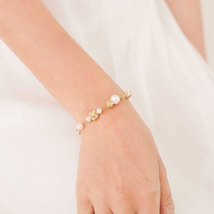 Wedding Jewellerywedding Jewellery Chez Bec | Abigail Pearl And Diamante Bracelet (Gold)