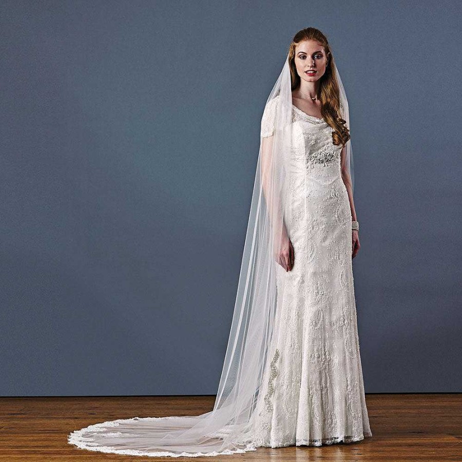 Veils, Cover-Ups And Beltsveils, Cover-Ups And Belts Joyce Jackson | Beverley Hills Floral Lace Edge Tulle Veil