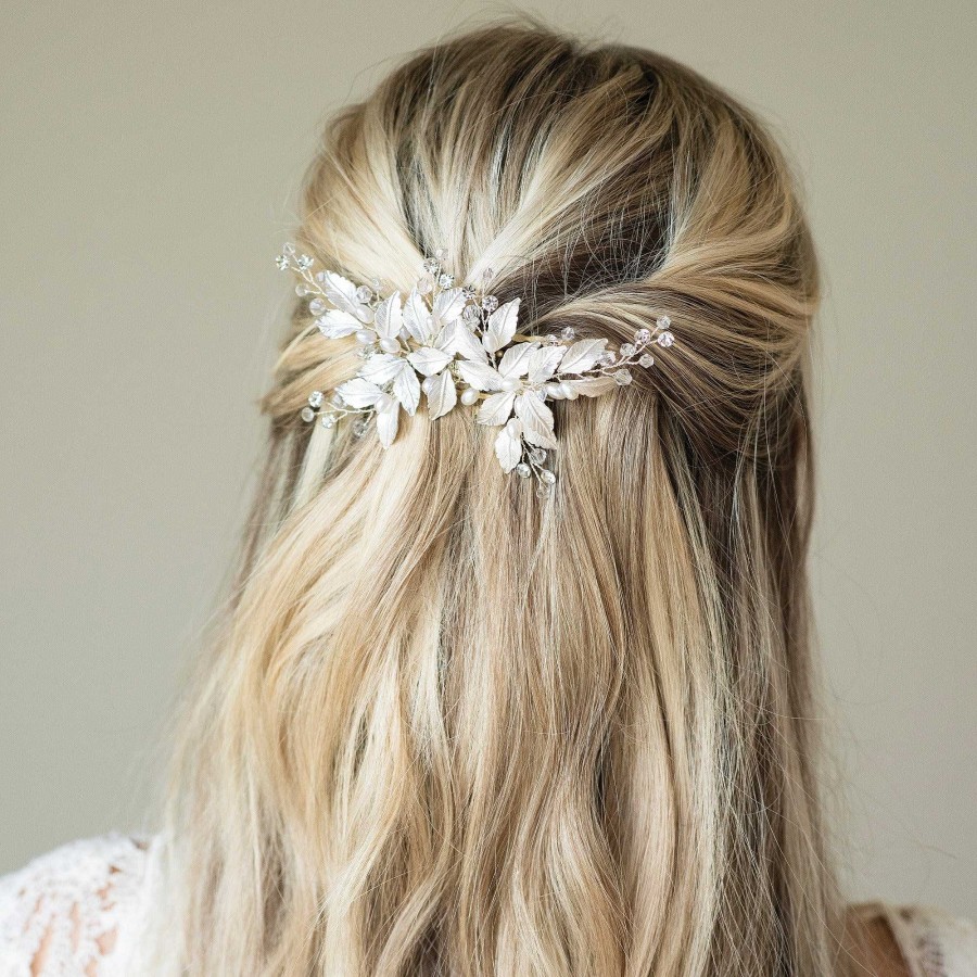 Wedding Hair Accessorieswedding Hair Accessories Ivory & Co | Fairydust Crystal And Pearl Enamelled Leafy Clip (Silver)