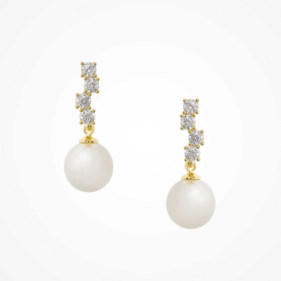 Wedding Jewellerywedding Jewellery Aria | Quattro Crystal And Pearl Drop Earrings (Gold)