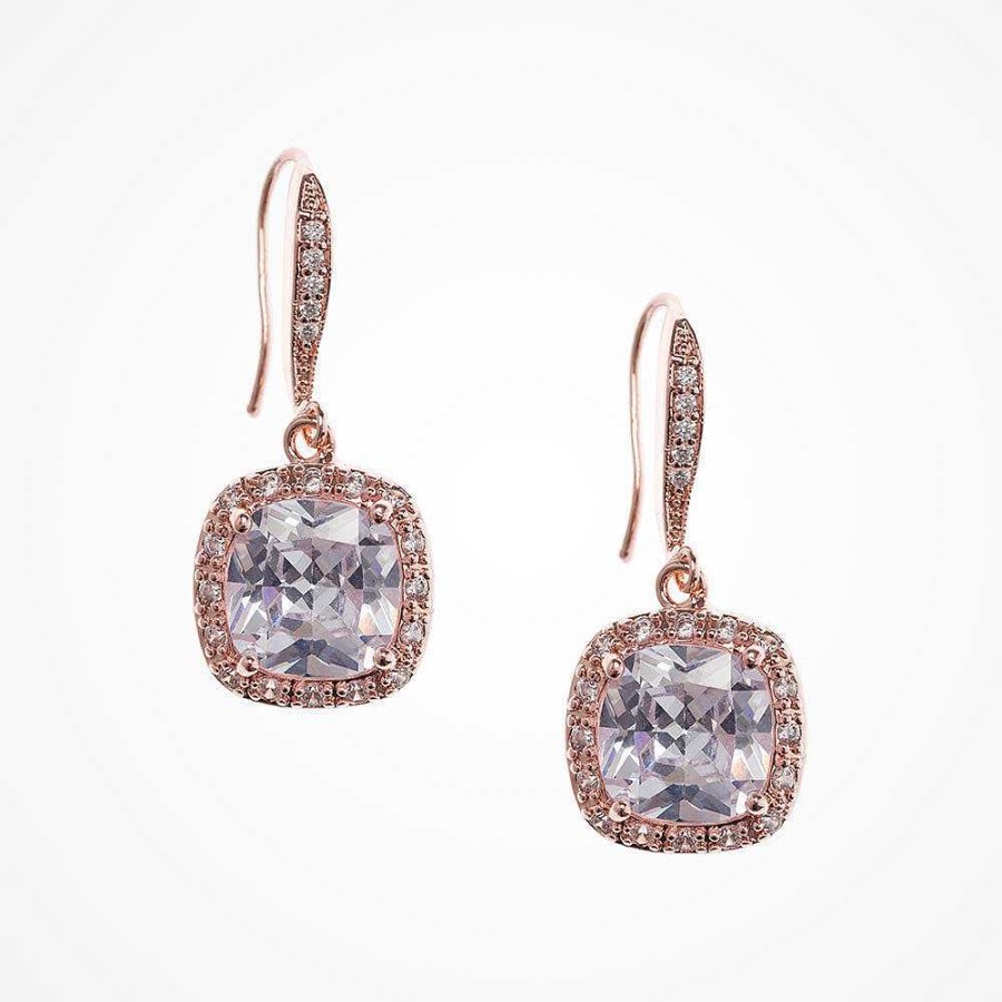 Wedding Jewellerywedding Jewellery Liberty in Love | Bryony Square Cut Cz Drop Earrings (Rose Gold)