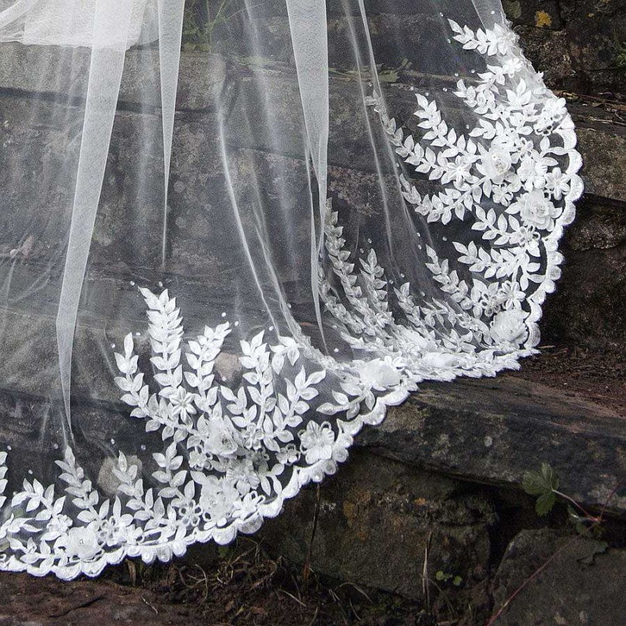 Veils, Cover-Ups And Beltsveils, Cover-Ups And Belts Joyce Jackson | Camden Tulle Veil With Leaf Motifs