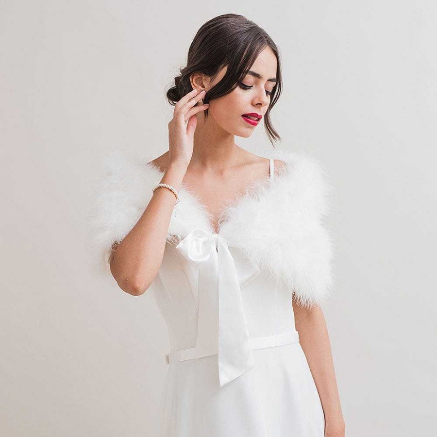 Veils, Cover-Ups And Beltsveils, Cover-Ups And Belts JL at Liberty in Love | Ivory Feather Ribbon Tie Bridal Stole