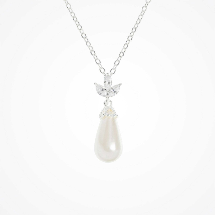 Wedding Jewellerywedding Jewellery Aria | Fleurette Navette Teardrop Pearl Necklace (Silver)