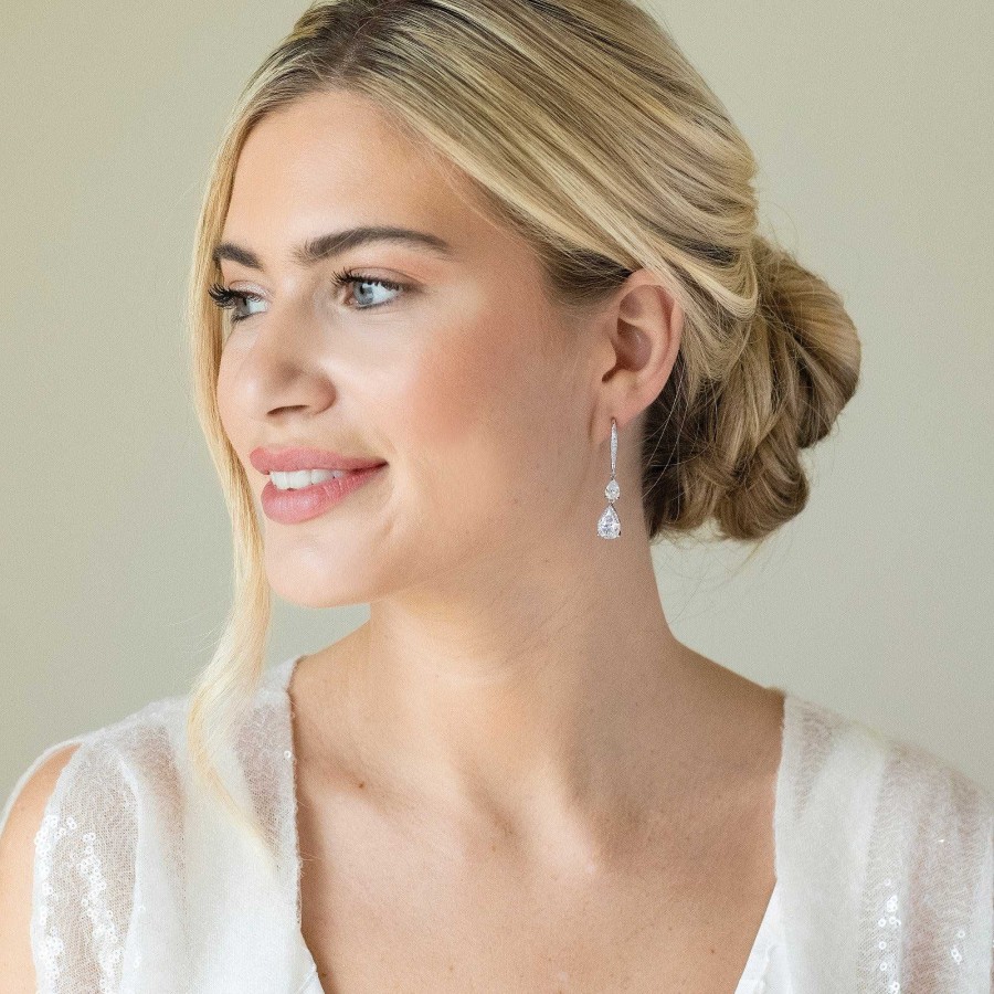 Wedding Jewellerywedding Jewellery Ivory & Co | Detroit Crystal Double Drop Earrings (Silver)