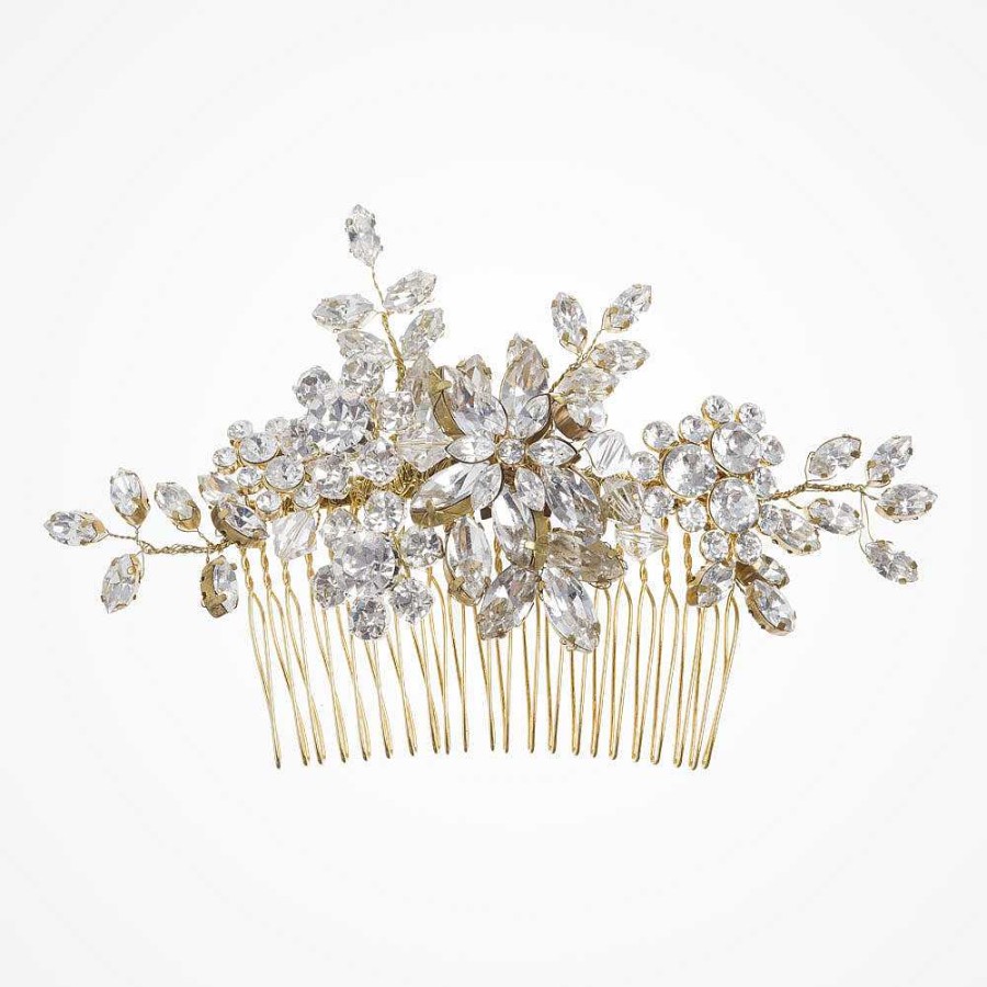 Wedding Hair Accessorieswedding Hair Accessories Halo and Co | English Violet Crystal Blossoms And Sprigs Comb (Gold)