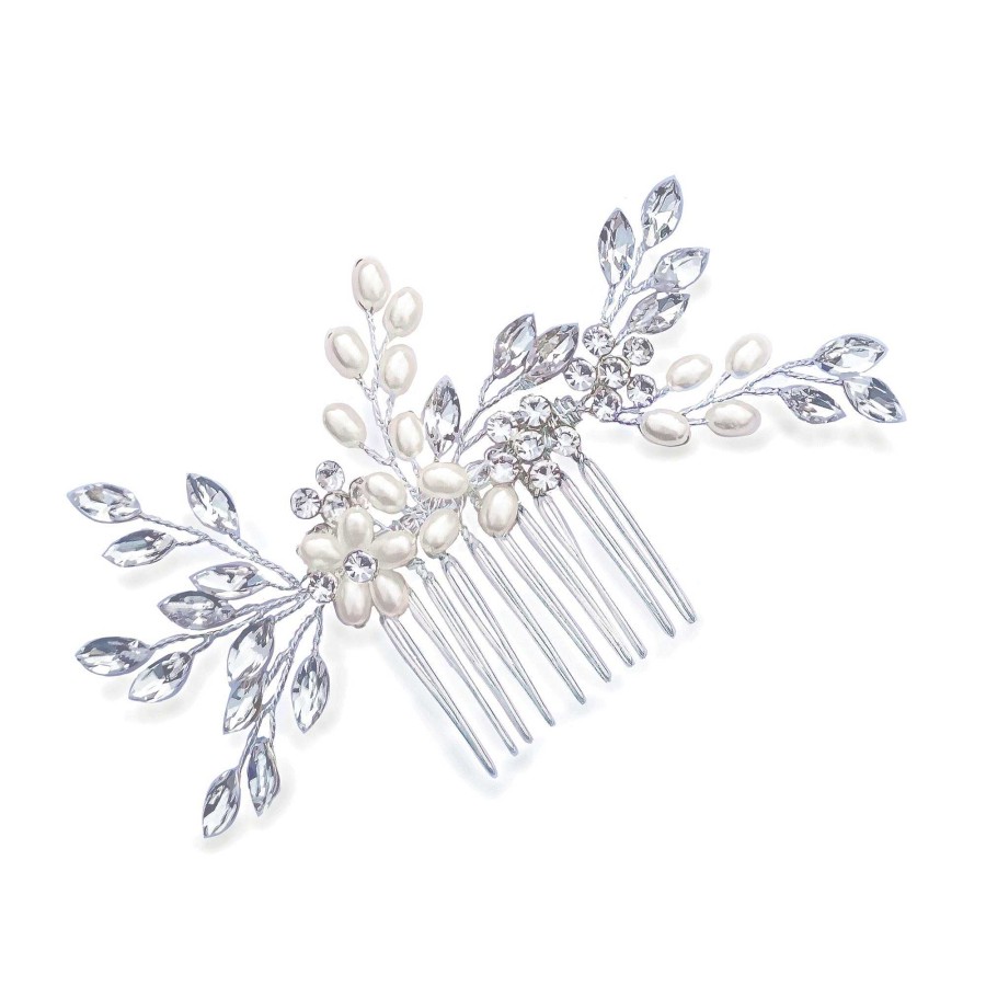 Wedding Hair Accessorieswedding Hair Accessories Ivory & Co | Silver Shimmer Crystal And Pearl Leafy Comb