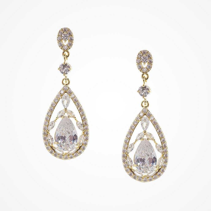 Wedding Jewellerywedding Jewellery Liberty in Love | Austen Vintage Inspired Cz Teardrop Earrings (Gold)