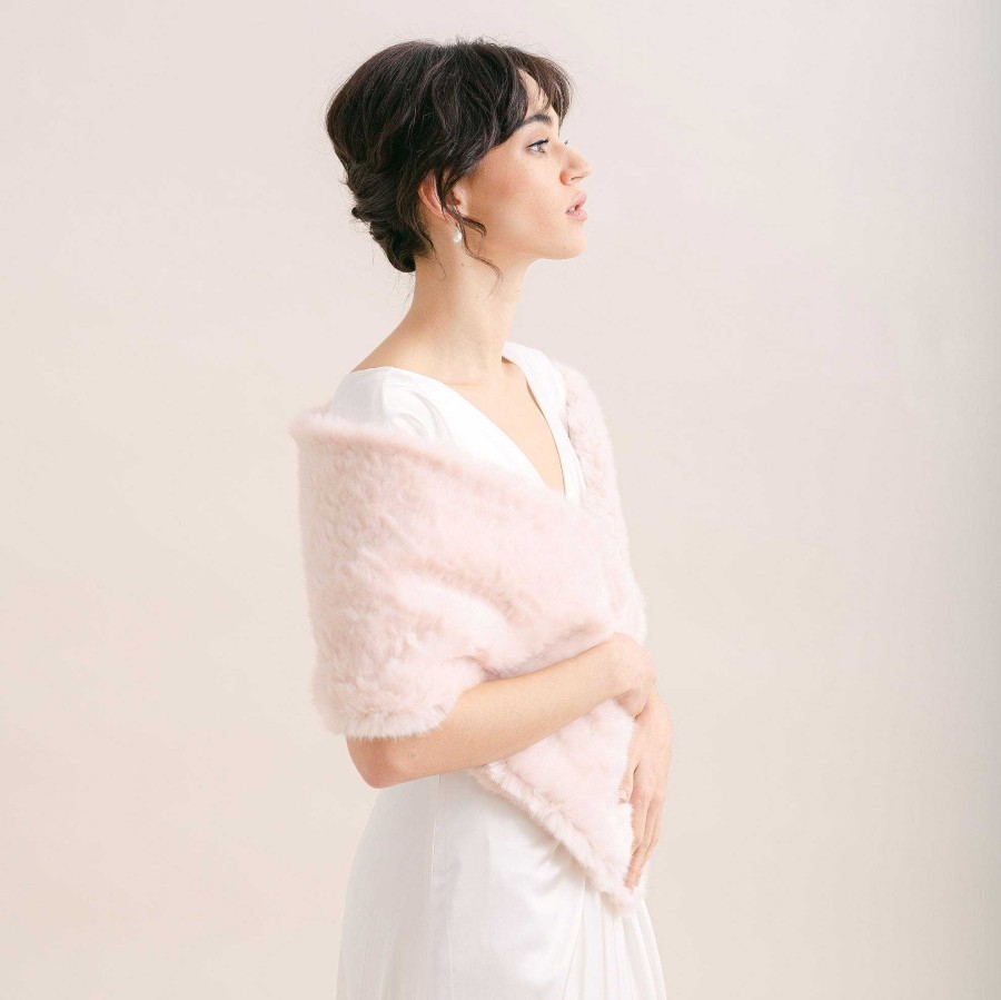 Veils, Cover-Ups And Beltsveils, Cover-Ups And Belts Aria | Raspberry Faux Fur Short Bridal Wrap