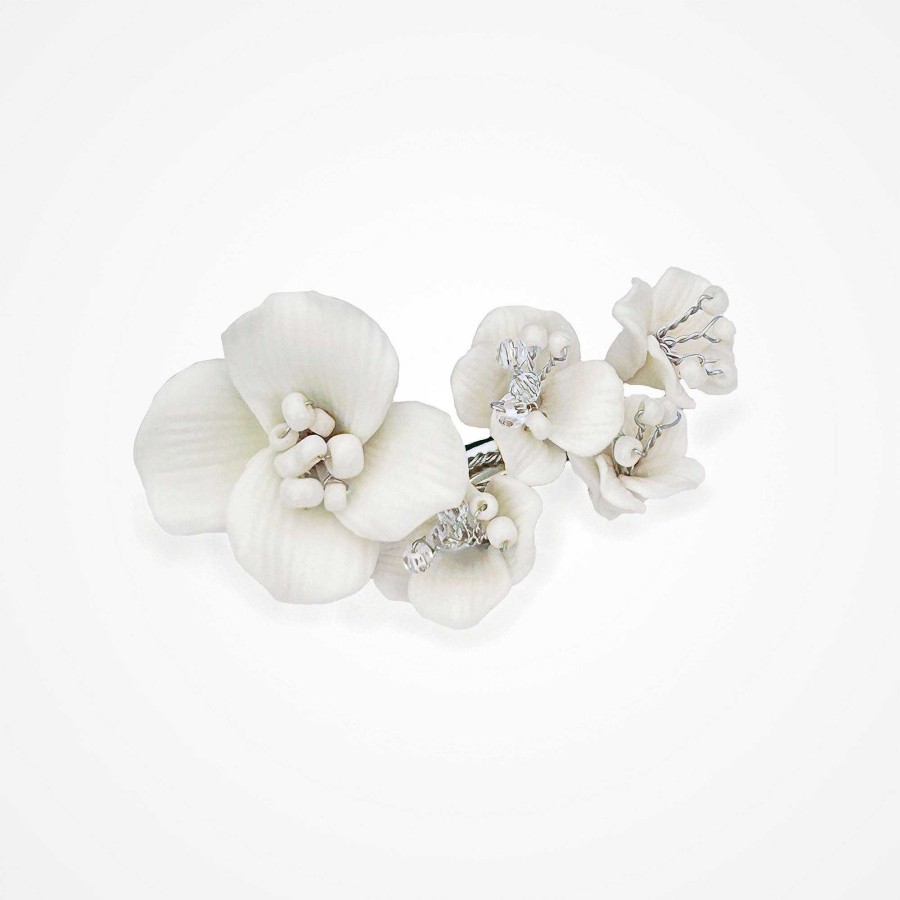 Wedding Hair Accessorieswedding Hair Accessories Ivory & Co | Tigerlily Ceramic Floral Clip (Silver)