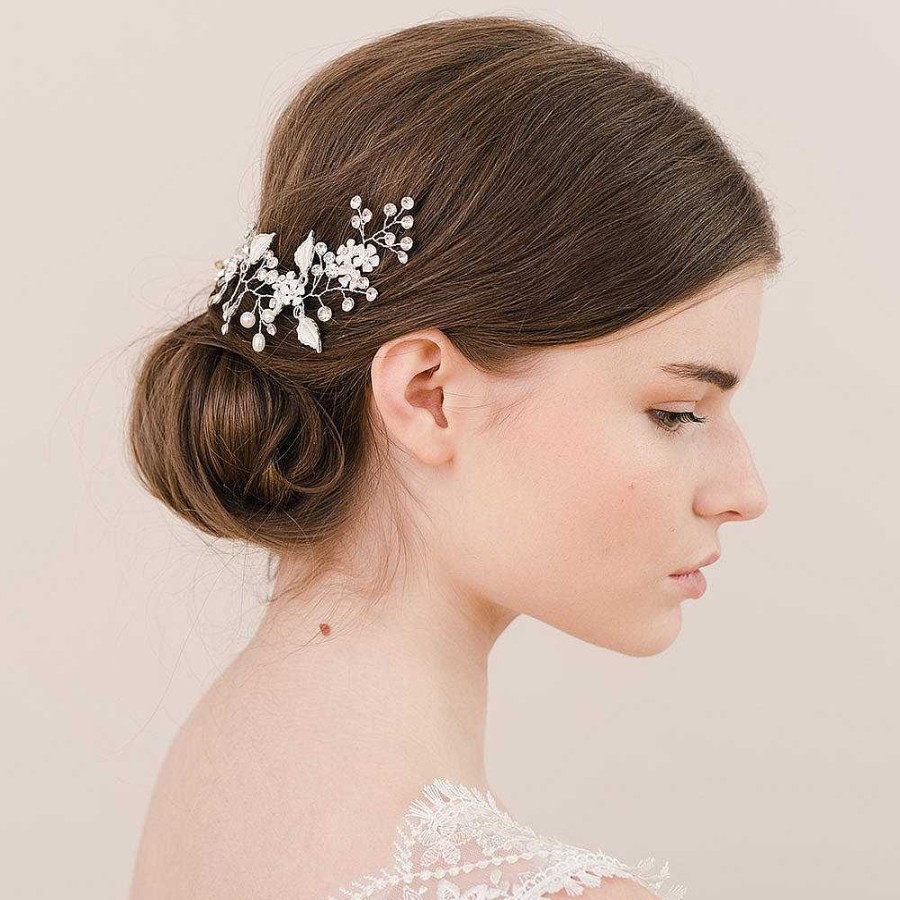 Wedding Hair Accessorieswedding Hair Accessories Aria | Alessia Enamelled Blossoms And Leaves Hair Vine (Silver)