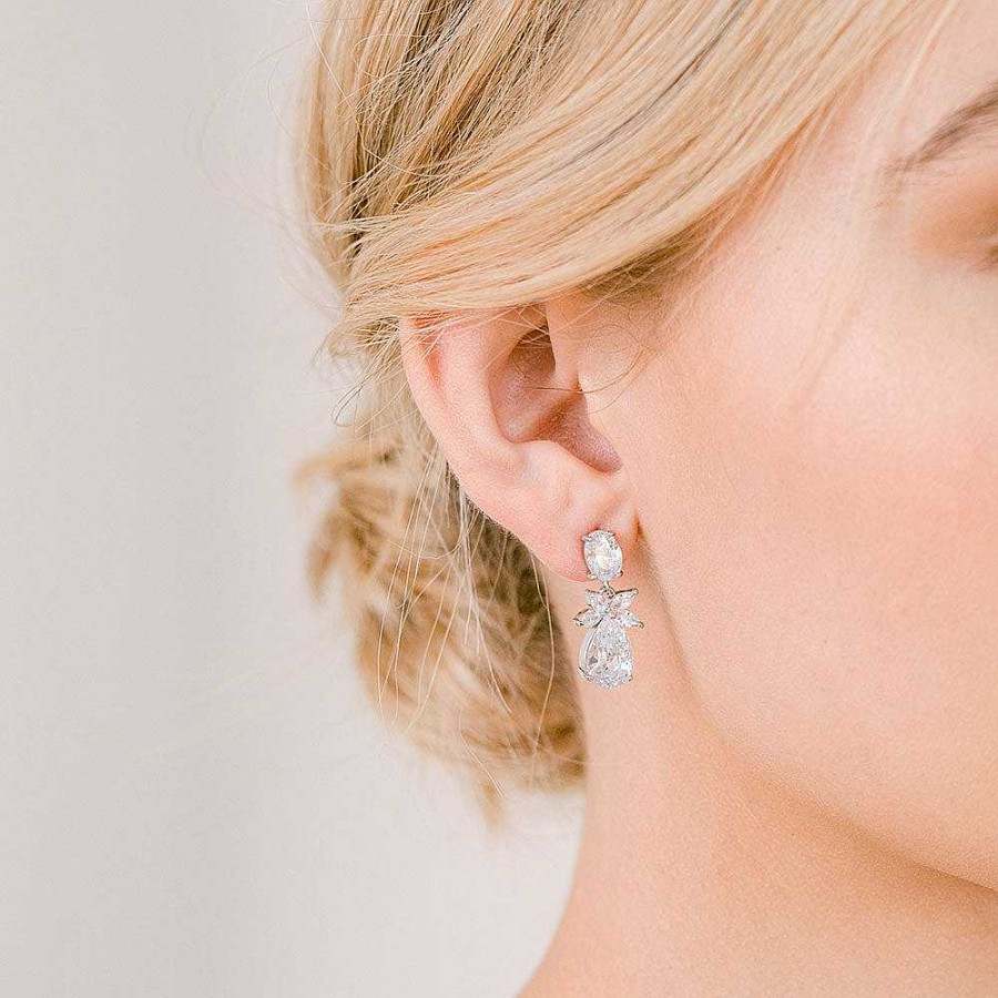 Wedding Jewellerywedding Jewellery Aria | Christabel Crystal Floral Short Drop Earrings