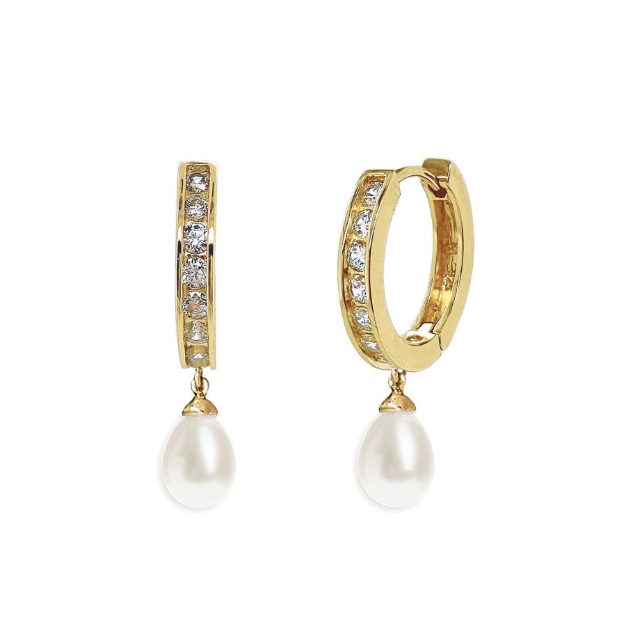 Wedding Jewellerywedding Jewellery Ivory & Co | Canterbury Crystal Hoop Pearl Drop Earrings (Gold)