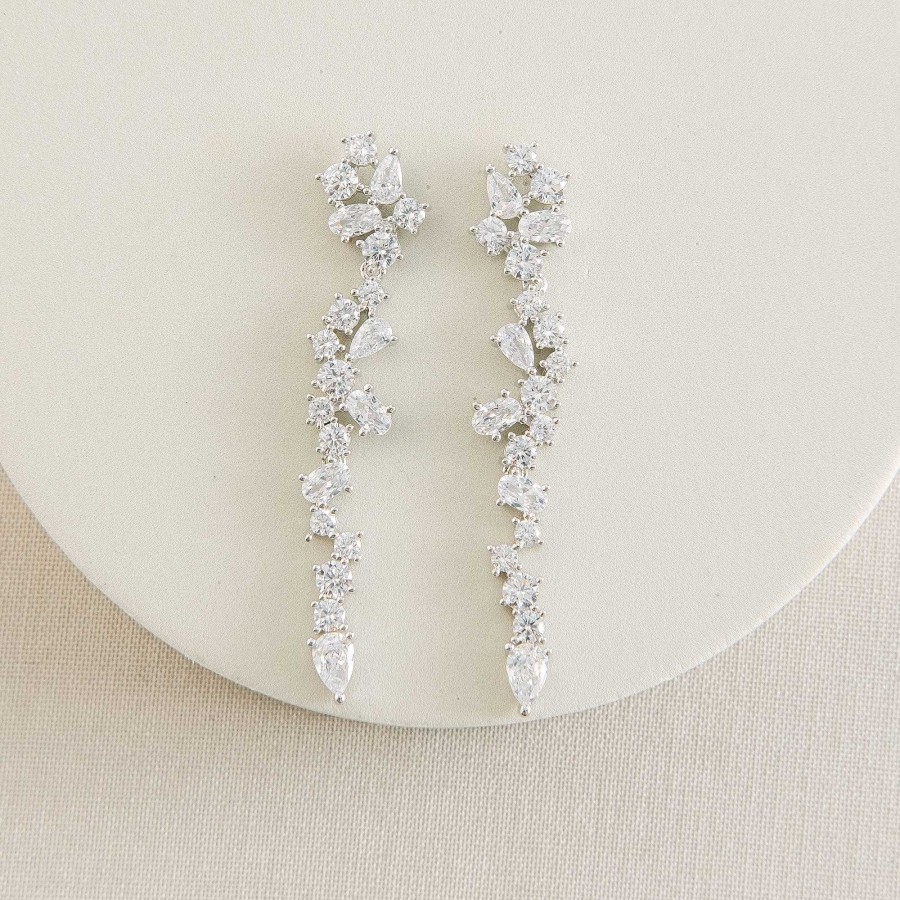 Wedding Jewellerywedding Jewellery Ivory & Co | Islington Crystal Cluster Drop Earrings (Silver)