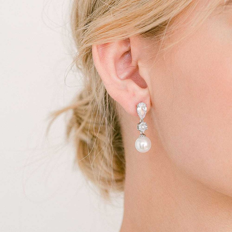 Wedding Jewellerywedding Jewellery Aria | Avery Crystal And Pearl Drop Earrings