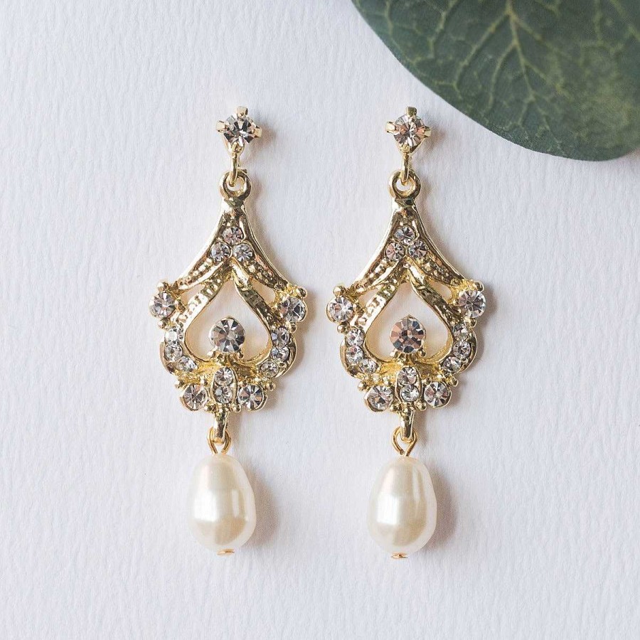 Wedding Jewellerywedding Jewellery Stephanie Browne | Hayworth Pearl Drop Earrings (Gold)