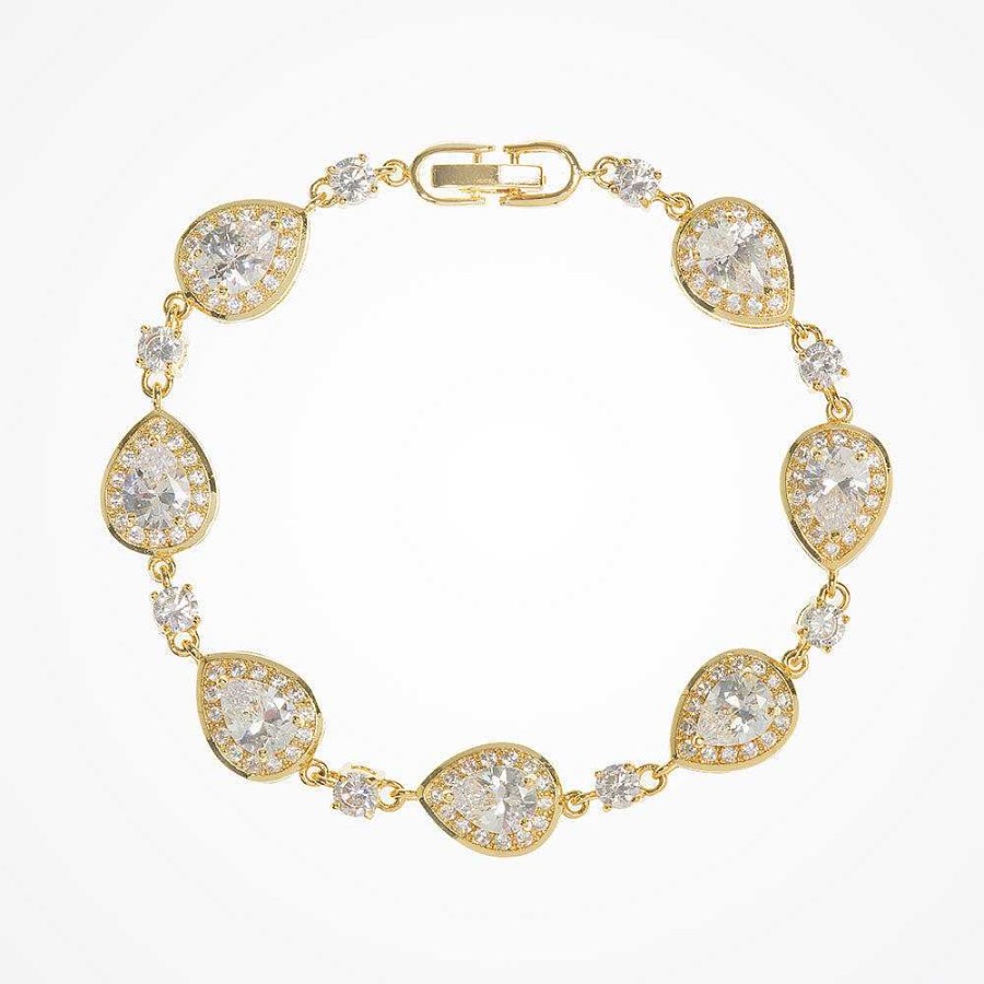 Wedding Jewellerywedding Jewellery Aria | Arabella Crystal Teardrop Gold Bracelet