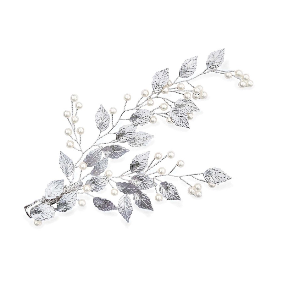 Wedding Hair Accessorieswedding Hair Accessories Ivory & Co | Summer Breeze Pearl Enamelled Leaf Sprig Clip (Silver)