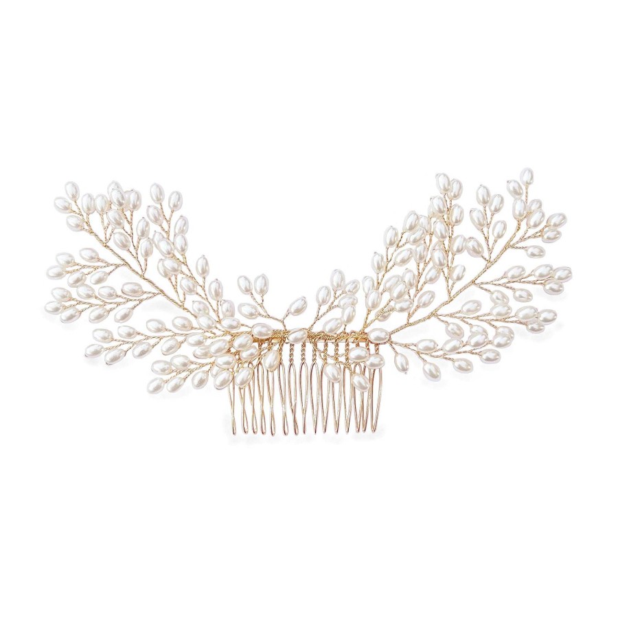 Wedding Hair Accessorieswedding Hair Accessories Ivory & Co | Pearl Cascade Spray Comb (Gold)