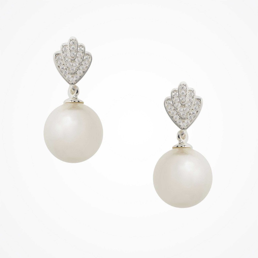 Wedding Jewellerywedding Jewellery Aria | Callie Fan Pearl Drop Earrings (Silver)