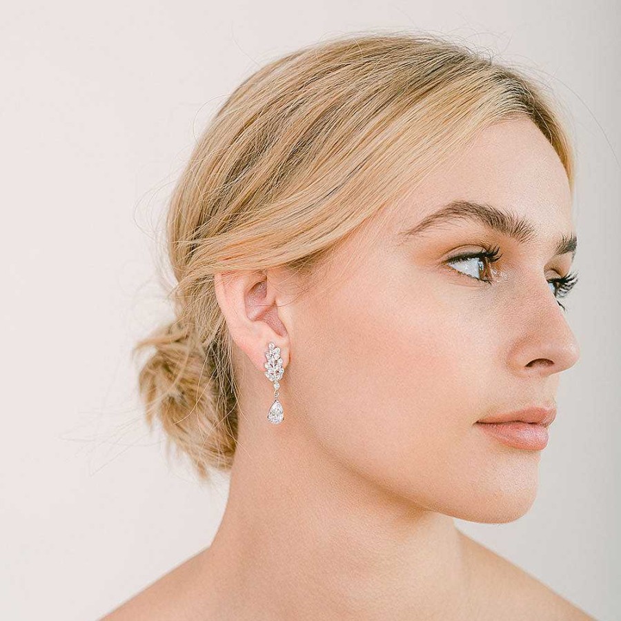 Wedding Jewellerywedding Jewellery Aria | Joa Crystal Leaf Teardrop Earrings